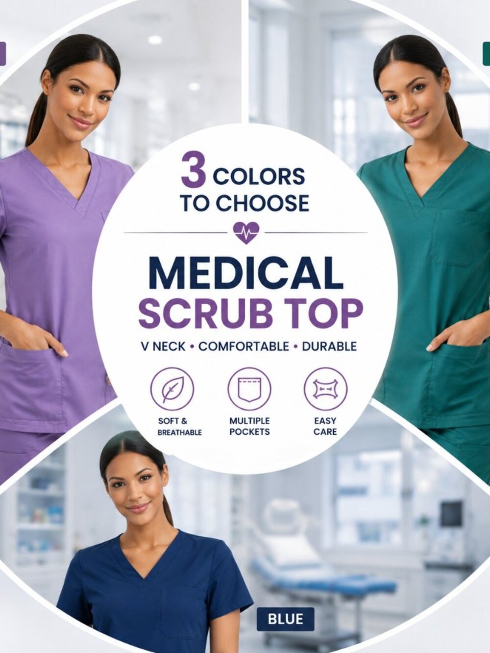 Medical Uniform Scrub Top Women V Neck Nurse Dental Veterinary Healthcare Shirt